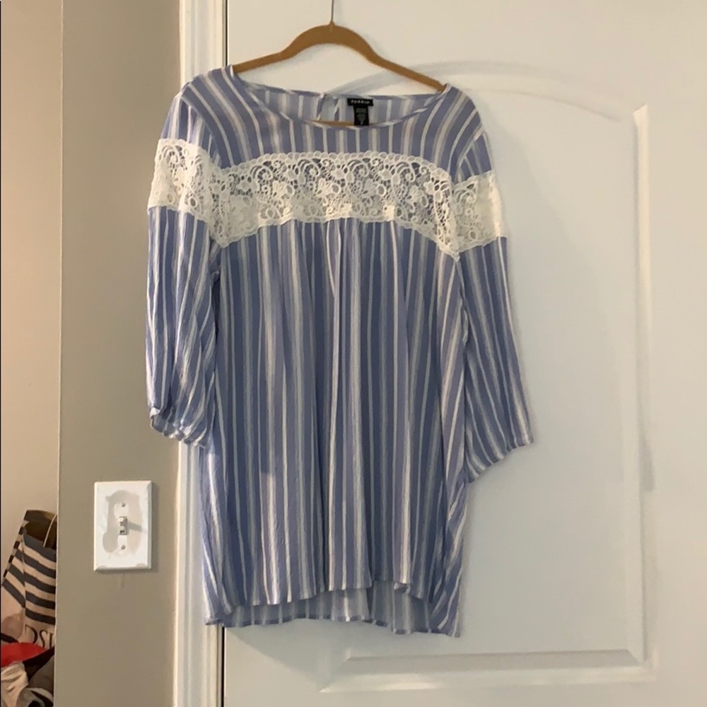 Three quarter length blouse with stripes and lace